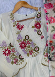 Premium Mal Chanderi Anarkali Kurti Pant Dupatta Set