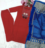 Premium Cotton Kurti Pant Dupatta Set with Embroidery