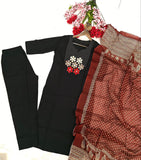 Premium Cotton Kurti Pant Dupatta Set with Embroidery