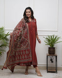 Premium Cotton Anarkali Kurti Pant Dupatta Set