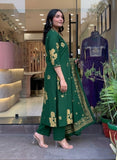 Premium Cotton Kurti Pant Dupatta Set with Embroidery