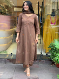Premium Cotton Slub Kurti Pant Dupatta Set with Full Embroidery