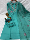 Elegant Straight Kurti Pant With Chanderi Silk Dupatta Set