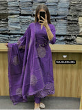 Premium Cotton Anarkali Kurti Pant Dupatta Set