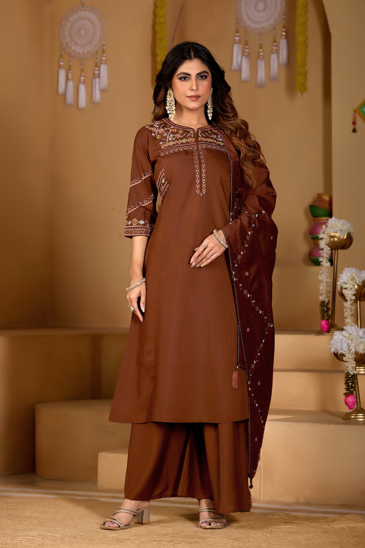 Stylish Anarkali Kurti Set with Plazo & Dupatta
