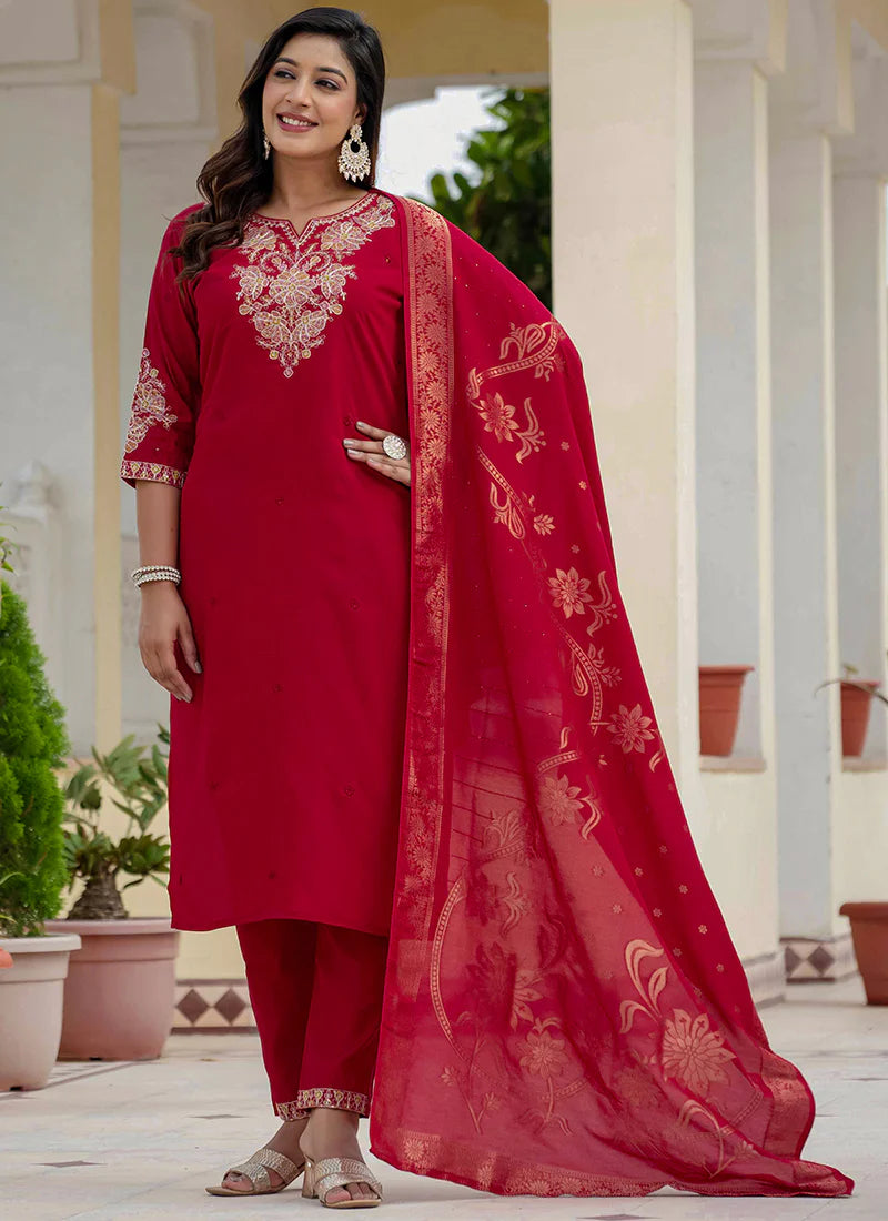 Embroidered Roman Silk Festive Kurta Set