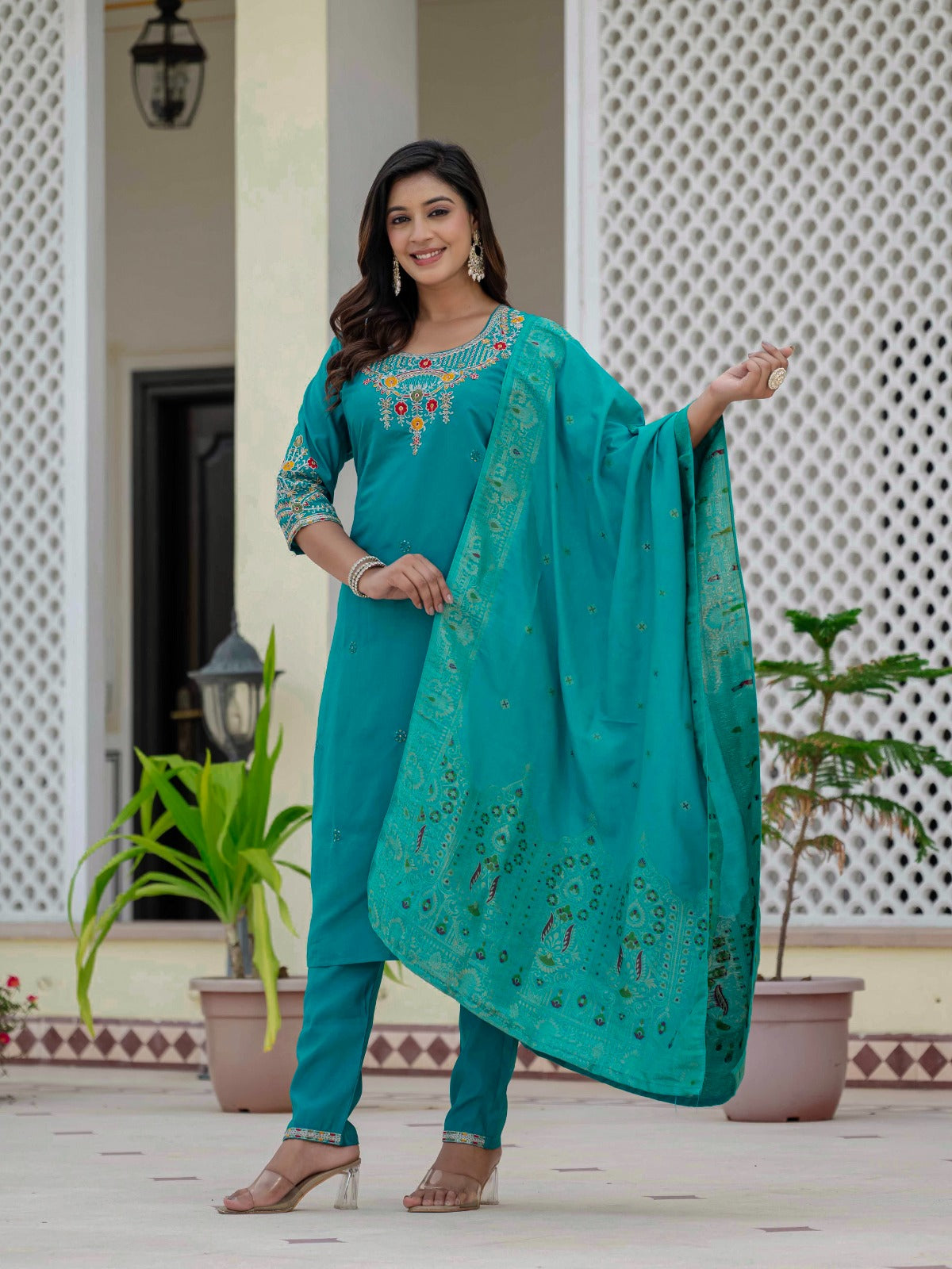 Elegant Straight Kurti Pant Dupatta Set