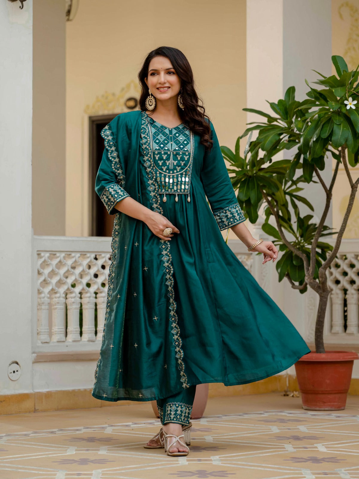 Roman Silk Layered Kurta Set