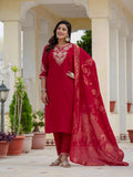 Elegant Roman Silk Kurti Pant Dupatta Set