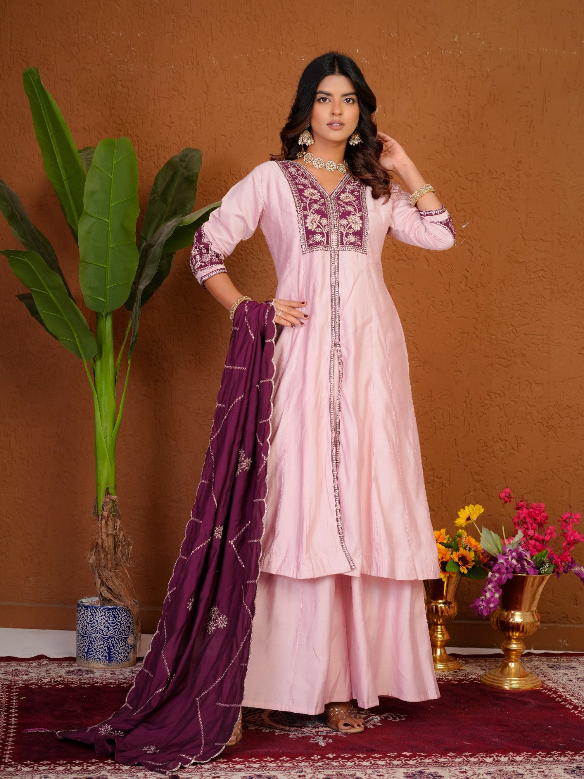 Stylish Anarkali Kurti Set with Plazo & Dupatta