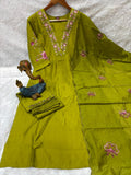 Elegant Straight Kurti Pant With Chanderi Silk Dupatta Set