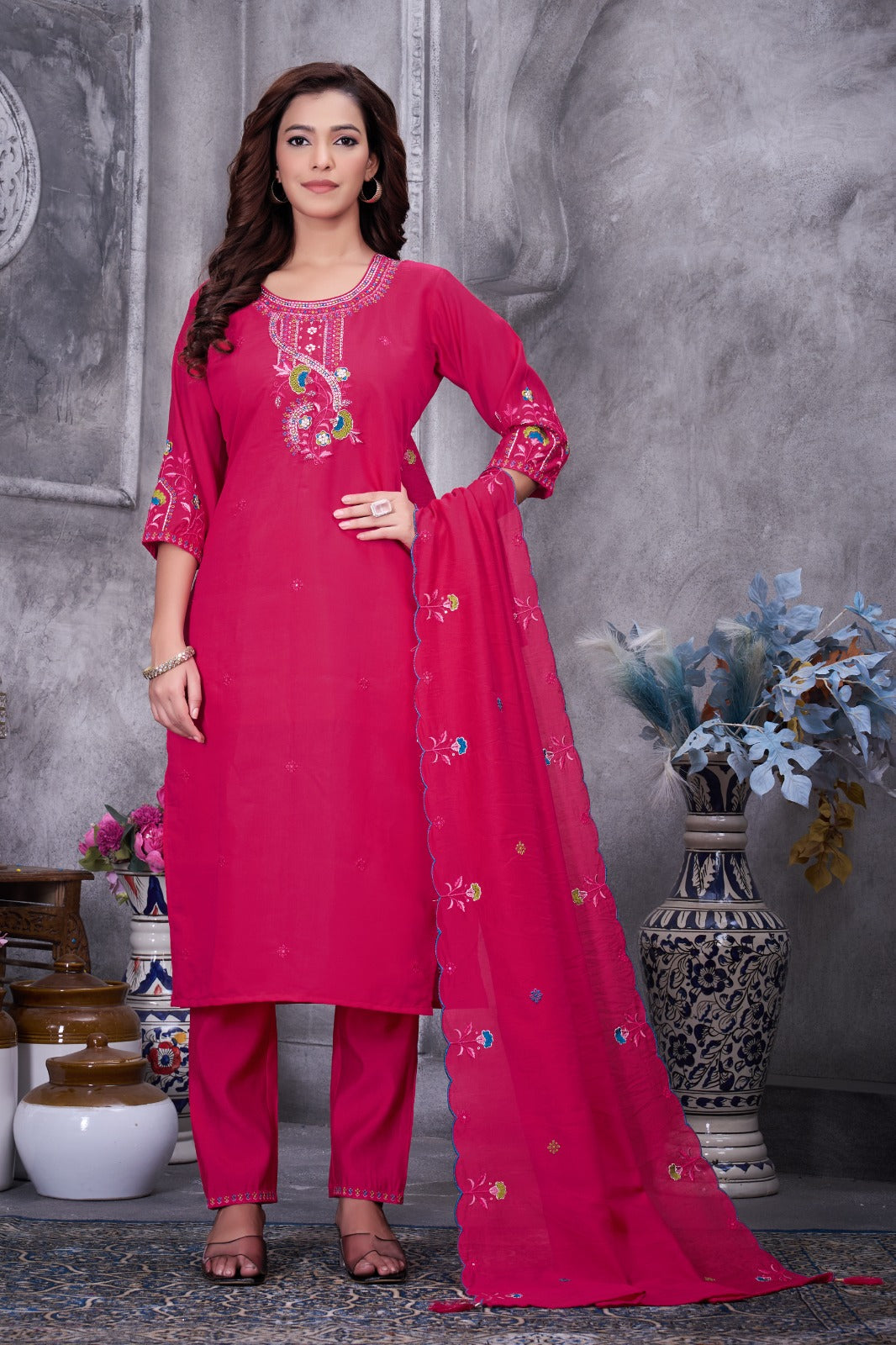 Elegant Straight Kurti Pant Dupatta Set