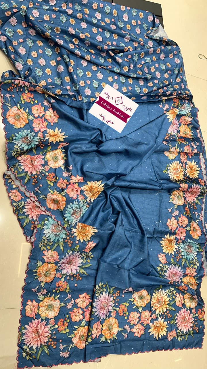 Tussar silk saree with floral digital print