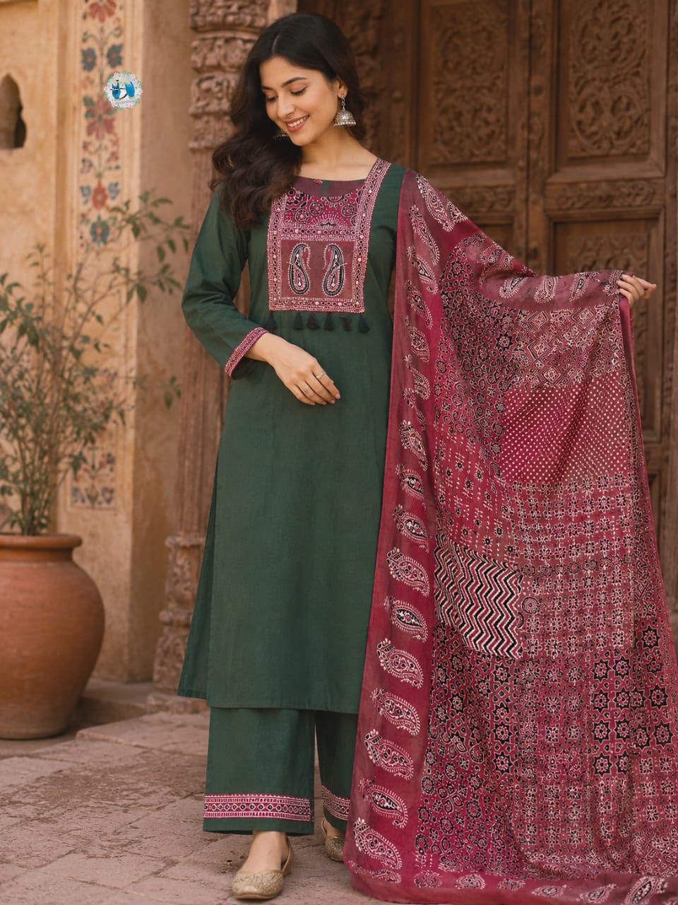 Straight kurti pant set with dupatta