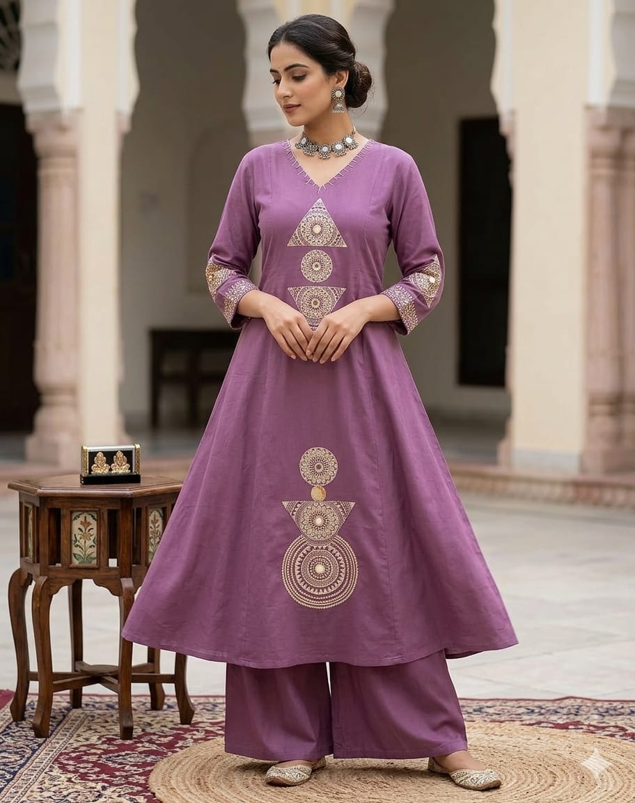 SUMMER SPECIAL A LINE REYON PAIR WITH EMBROIDERY WORK WITH PLAZO