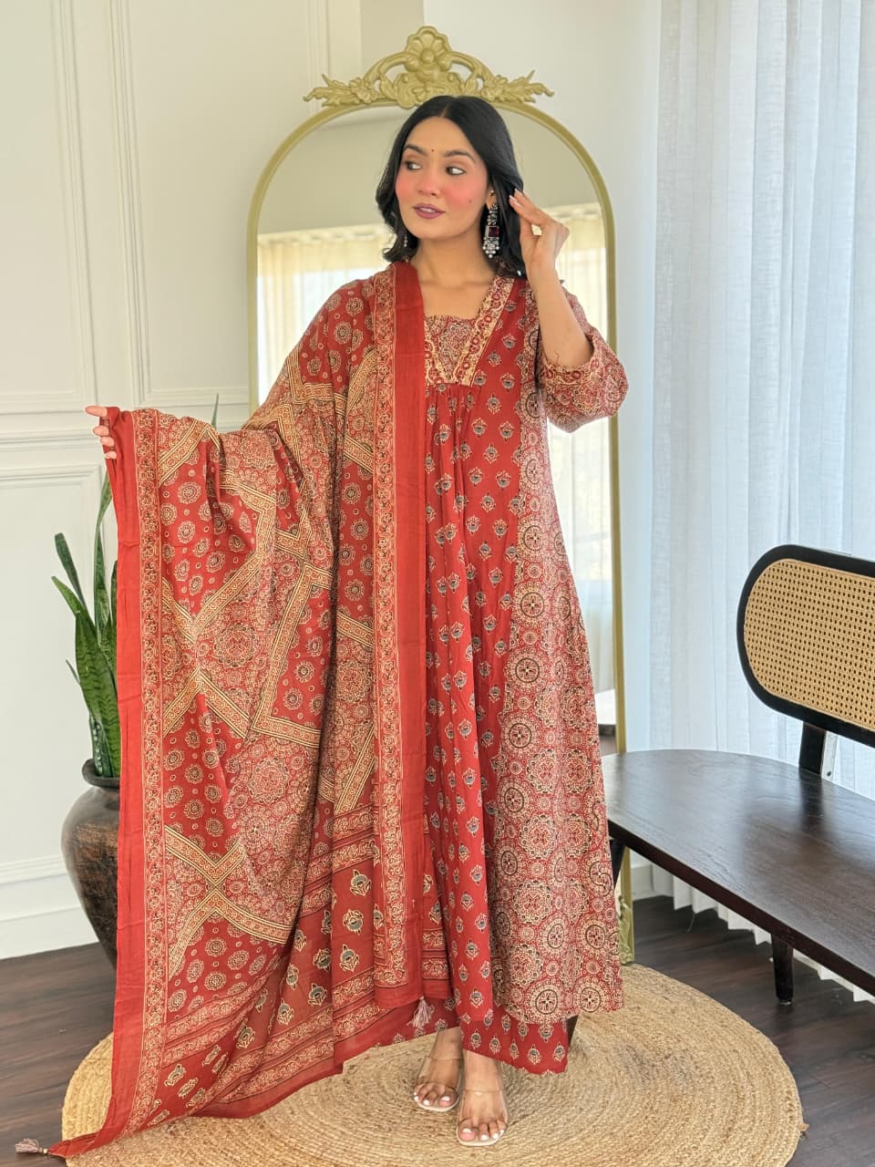 Printed Cotton Anarkali Kurta Set