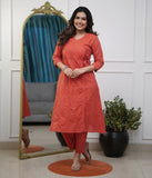 Premium Cotton Chikankari Angrakha Kurti Pant Set For Women