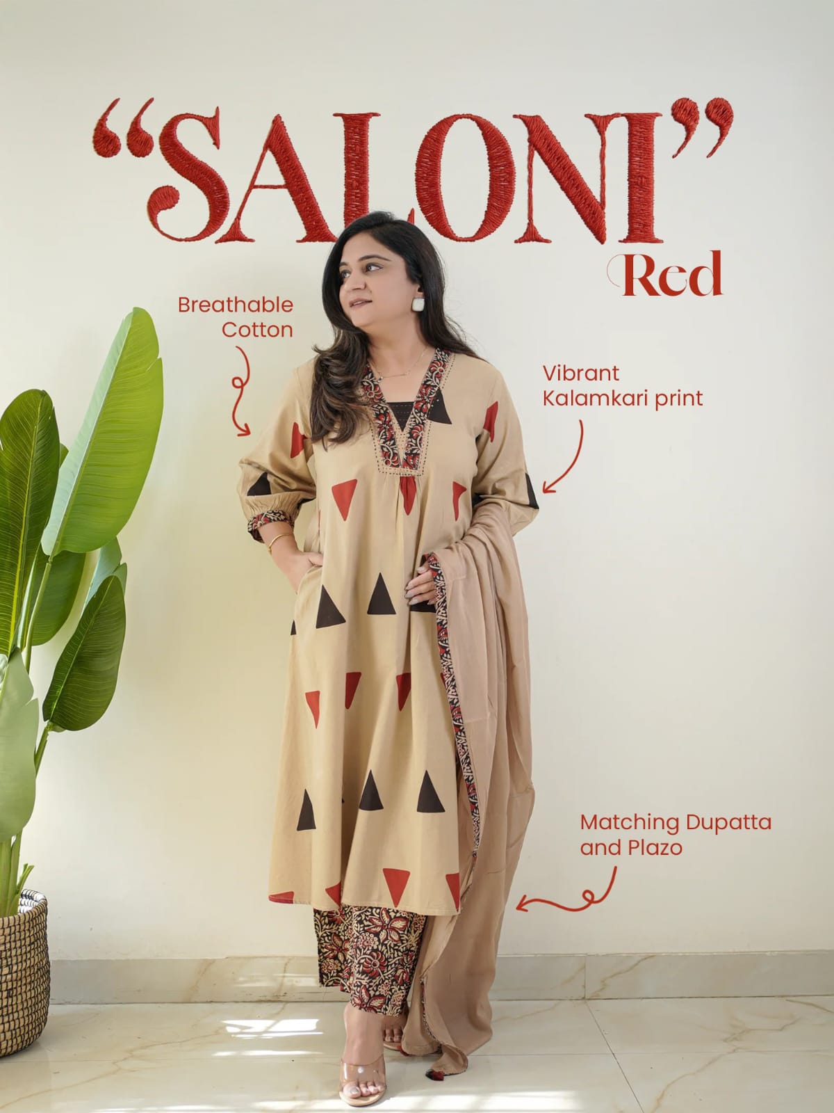 Women’s Ethnic Cotton Suit Set with Ajrakh Pant & Cotton Dupatta