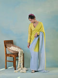 Soft Linen Digital Print Saree with Gold Zari Border & Matching Blouse