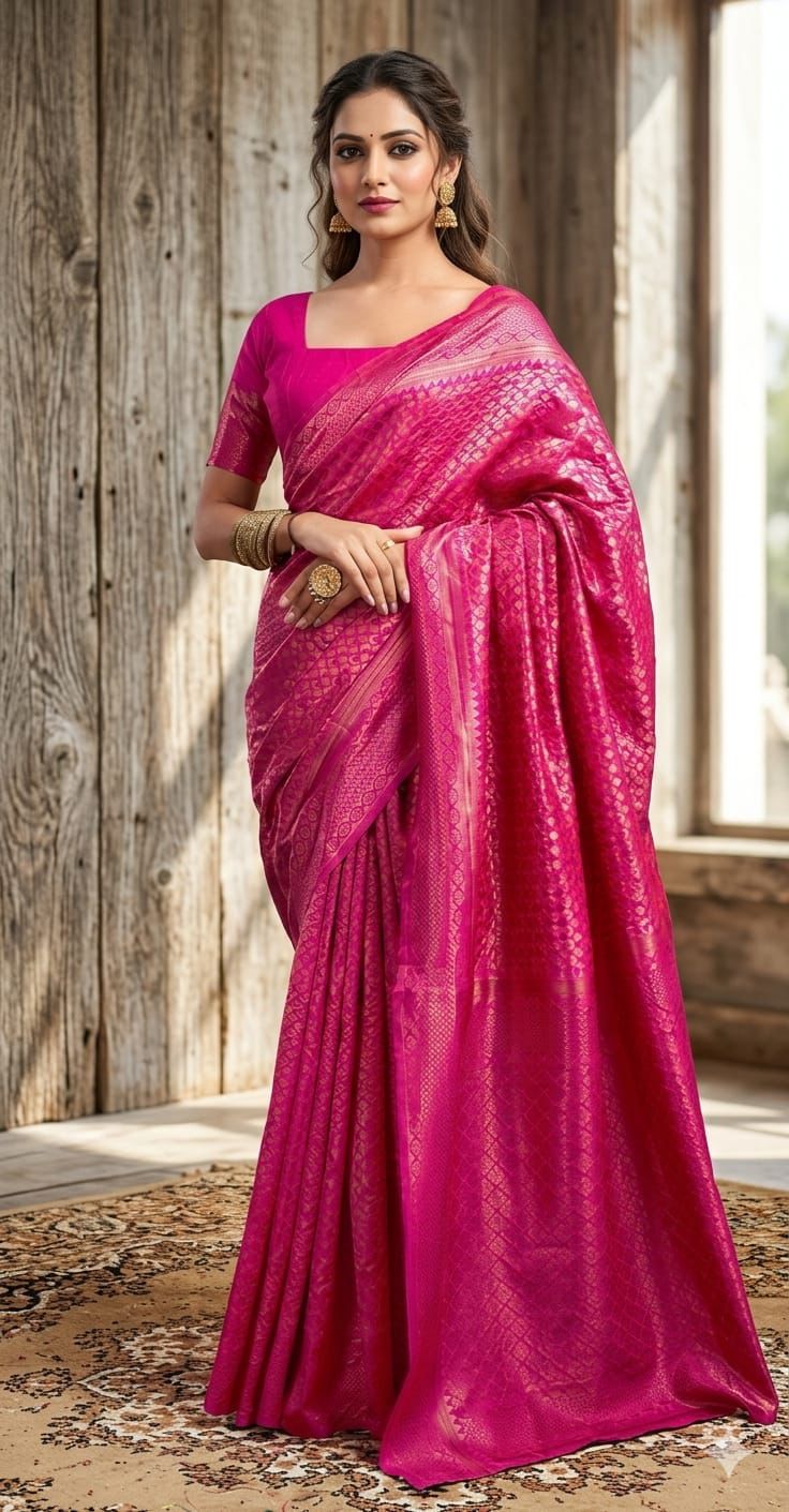 Elegant Soft Lichi Silk Banarasi Saree with Jacquard Work & Rich Pallu