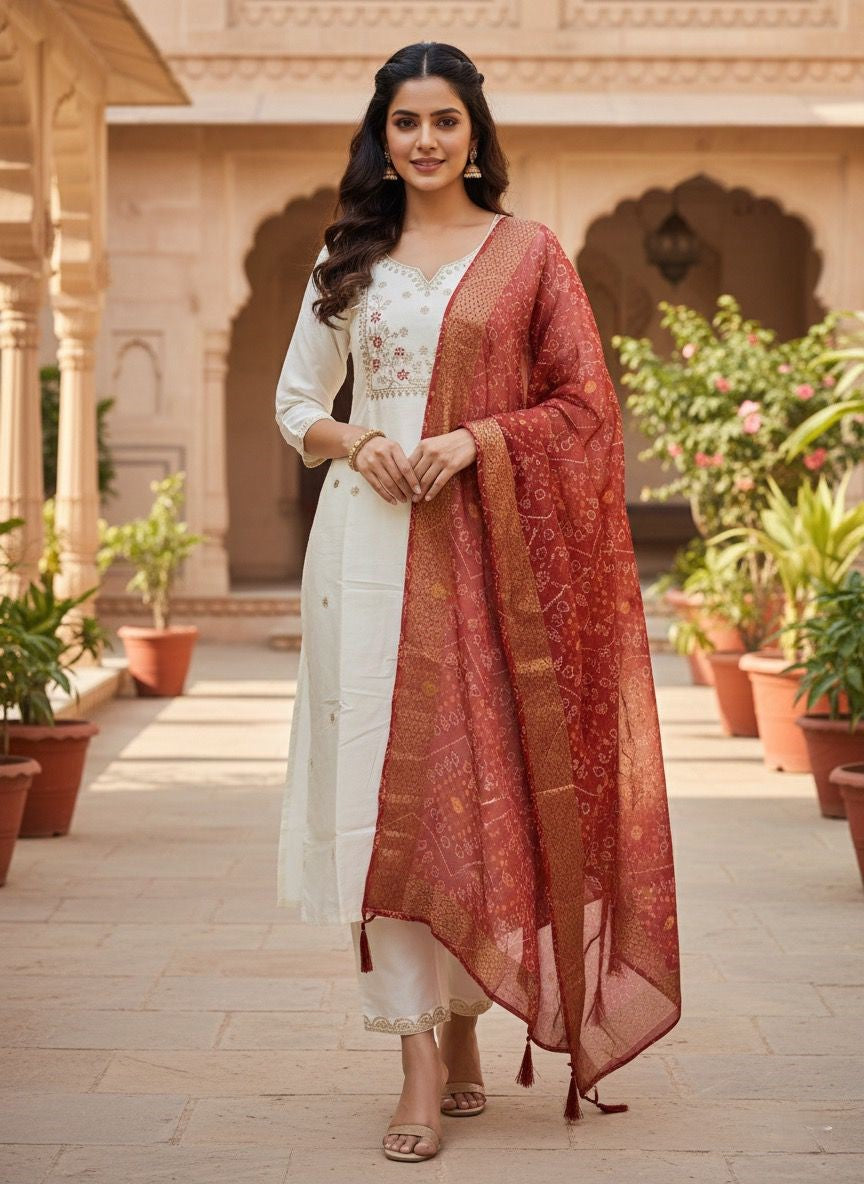 Roman Silk Kurti Pant Dupatta Set with Embroidery Sequins Work