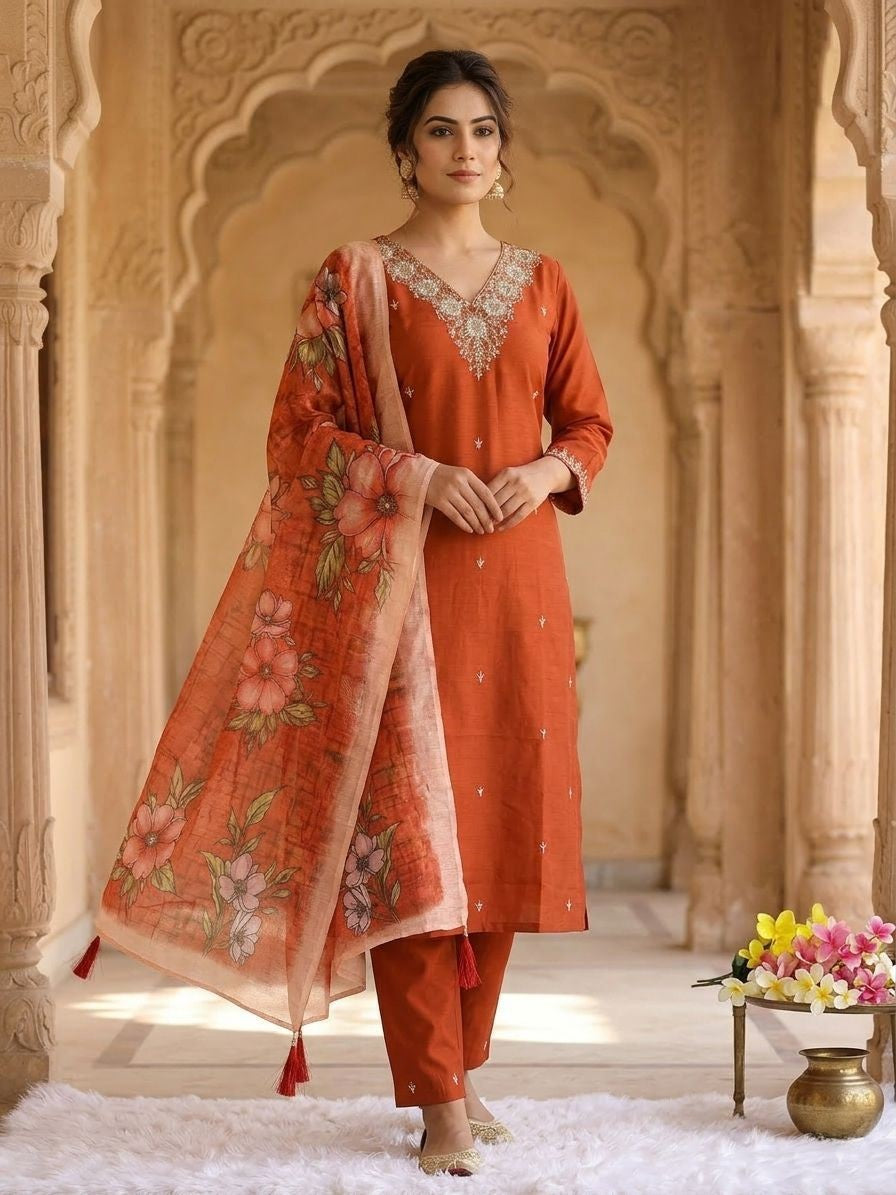 Premium Ethnic Wear Kurti Pant Dupatta Set