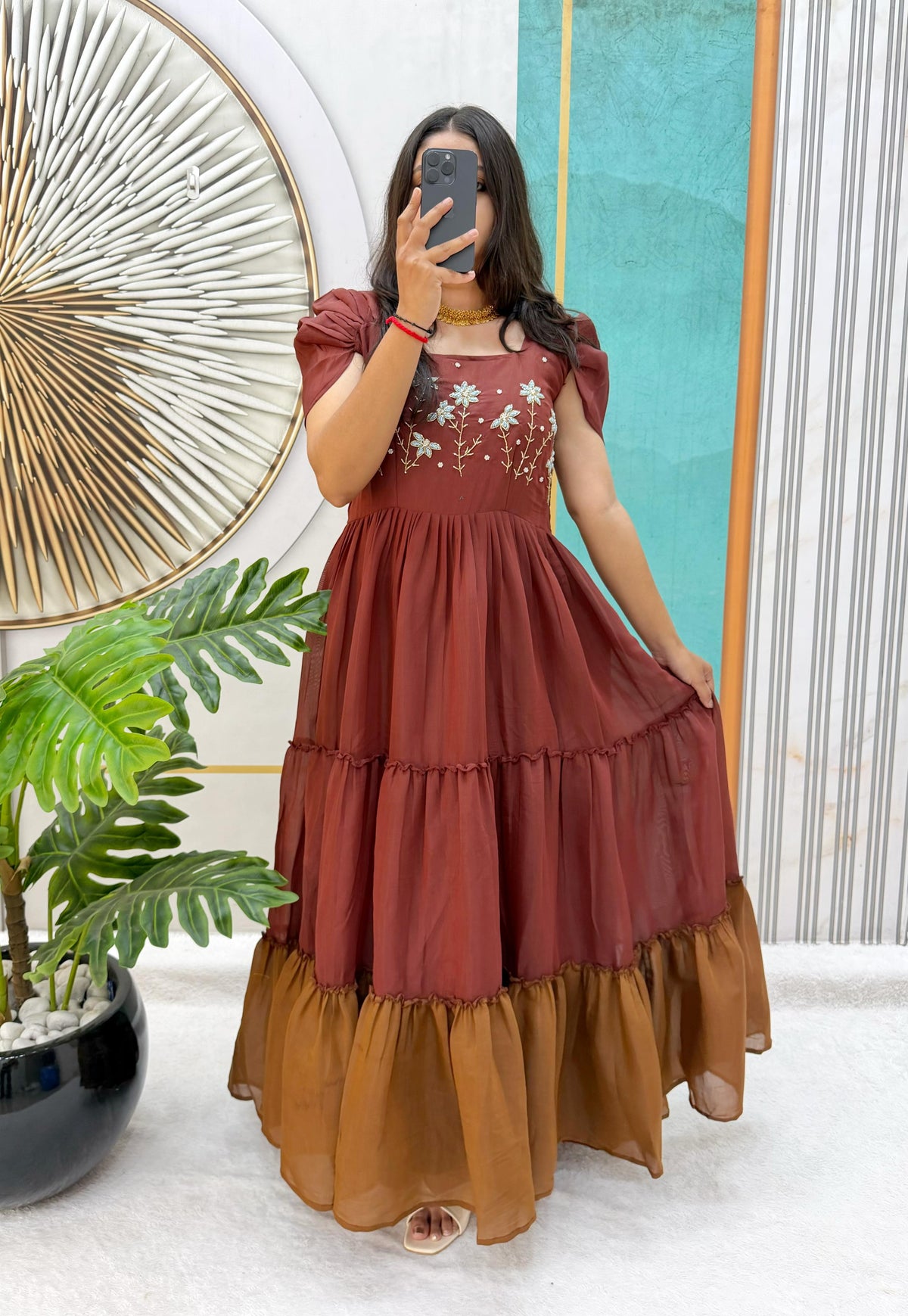 Pure Mull Cotton Gown with Maggam Work