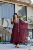 Premium Chinon Top Bottom Set for Women with Embroidered Dupatta