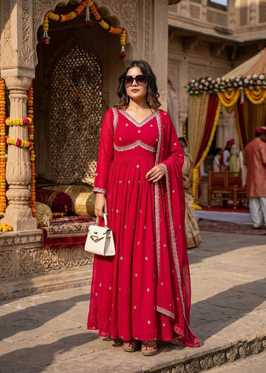 Premium Georgette Embroidered Kurta Pant Dupatta Set for Women