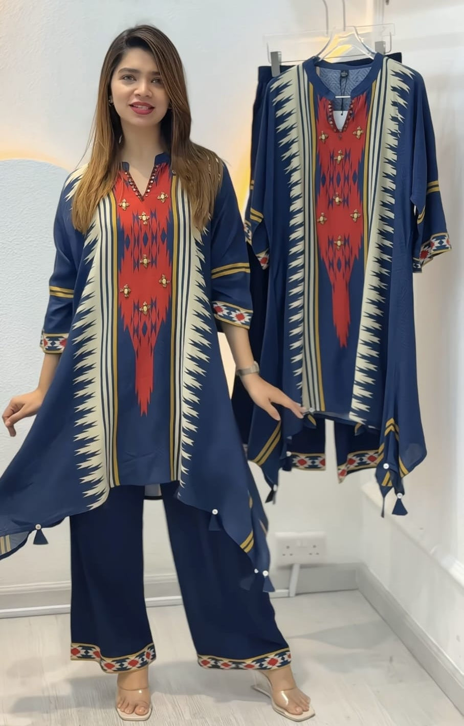 Designer Party Wear Cotton Cord Set with Printed Pants