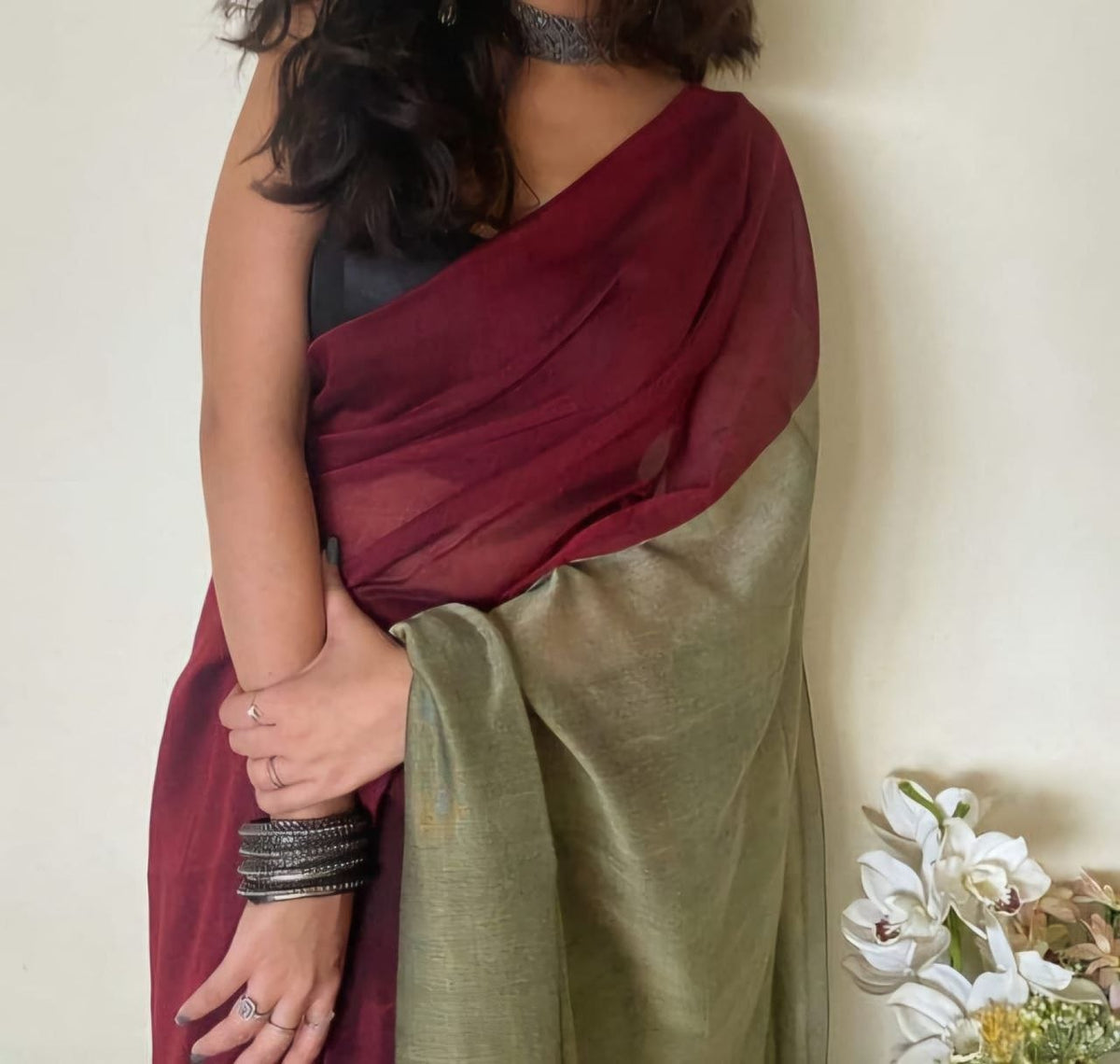 Pure Khadi Cotton Handloom Saree with Contrast Blouse Piece