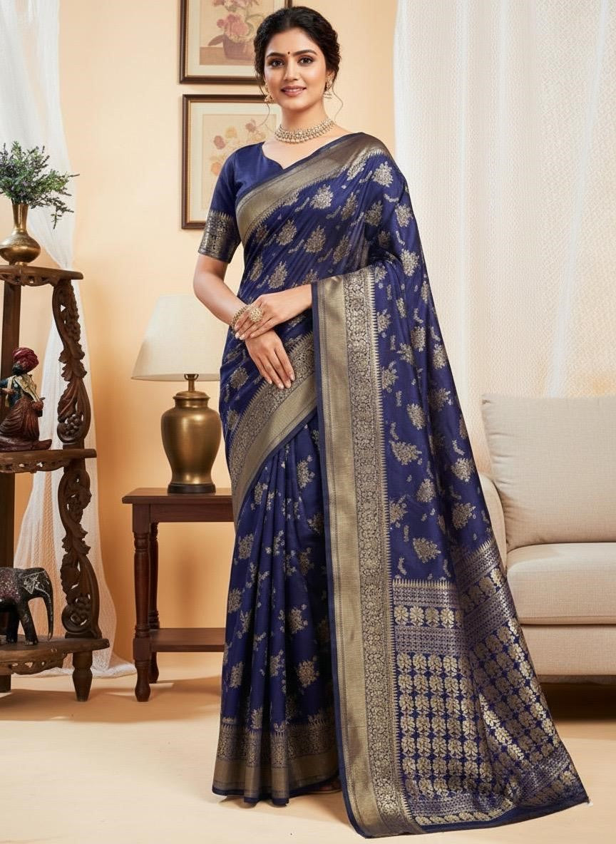 Soft Lichi Silk Banarasi Saree with Rich Pallu & Jacquard Weaving