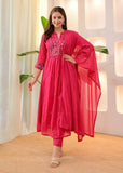 Premium Pure Cotton Embroidered Kurti Pant Dupatta Set