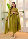 Premium Pure Cotton Embroidered Kurti Pant Dupatta Set