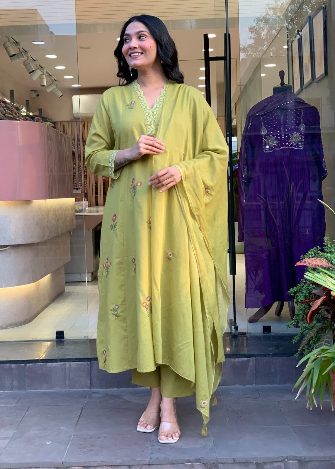 Designer Ethnic Roman Silk Kurti Pant Dupatta Set