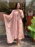 Embroidered Kurti Pant Dupatta Set with Chanderi Dupatta
