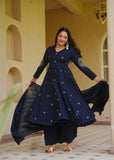 Elegant Roman Silk Anarkali Gown Style Suit Set with Dupatta