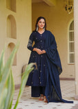 Elegant Roman Silk Anarkali Gown Style Suit Set with Dupatta