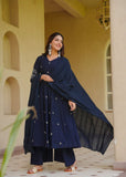 Elegant Roman Silk Anarkali Gown Style Suit Set with Dupatta
