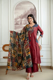 Premium Kalamkari Print Kurti Pant Dupatta Set