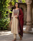 Jaipuri Cotton Kurta Pant Dupatta Set for Women