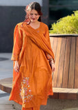Premium Cotton Printed Kurti Pant Dupatta Set with Handwork