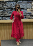 Red Velly Premium Cotton Kurta Pant Set for Women