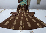 Printed Cotton Anarkali Suit with Tassel Tie-Up & Dupatta