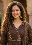 Printed Cotton Anarkali Suit with Tassel Tie-Up & Dupatta