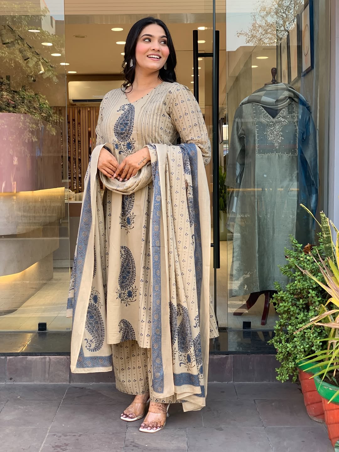 Silk Digital Print Kurti Pant Dupatta Set