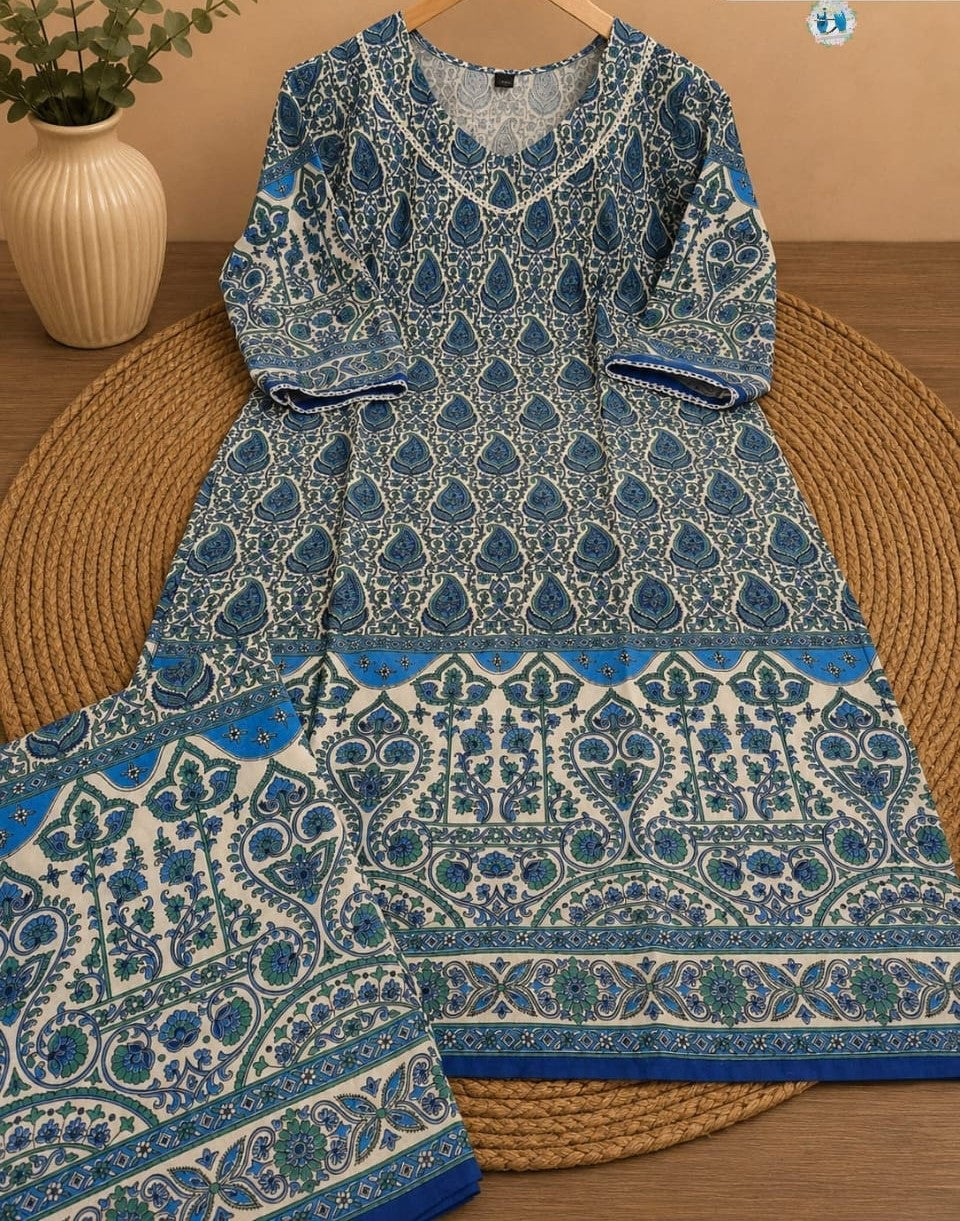 Ajrakh Print Pure Cotton Kurti & Palazzo Set for Women