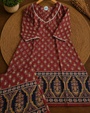 Ajrakh Print Pure Cotton Kurti & Palazzo Set for Women