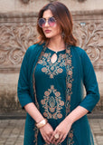 Rayon Slub Kurti Pant Dupatta Set with Embroidery & Organza Dupatta