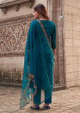 Rayon Slub Kurti Pant Dupatta Set with Embroidery & Organza Dupatta